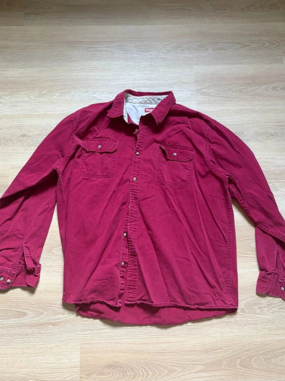 Men's Red Wrangler Button Down Long Sleeve Shirt Size XL
